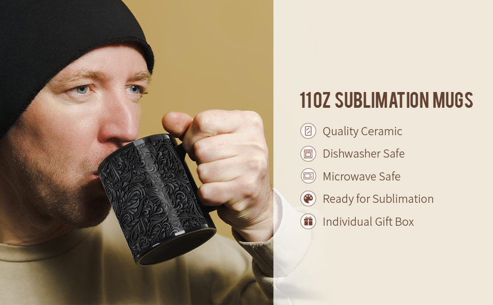 11 OZ Sublimation Coffee Mugs Blanks Black detail g