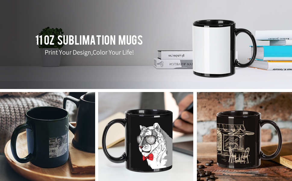 Black Ceramic Sublimation Coffee Mug with Printable White Area 11 oz