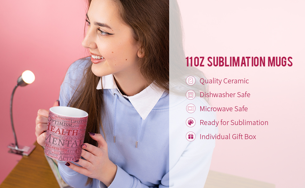 11 OZ sublimačné Hrnčeky Blanks Ružový detail g