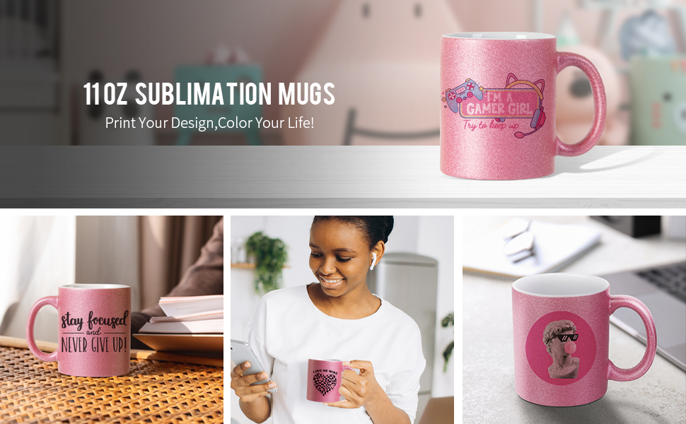 11 OZ sublimačné Hrnčeky Blanks Ružový detail g