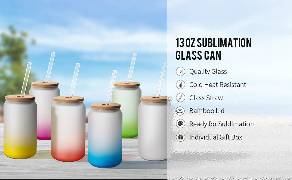 JMScape Sublimation Glass Blanks with Bamboo Lid 4pcs Set, 16oz Frosted  Glass Cups with Lids and Str…See more JMScape Sublimation Glass Blanks with