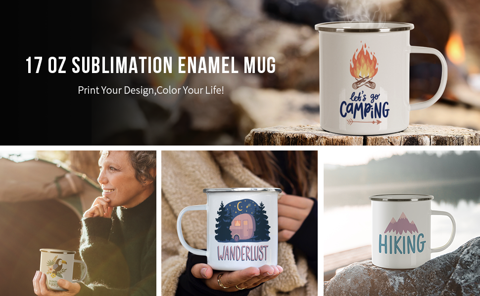 17 OZ Sublimation Blanks Enamel Mug White detail g