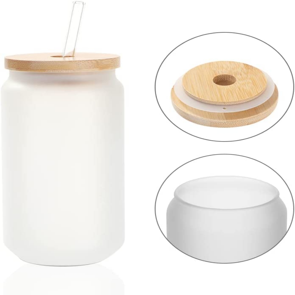 Wholesale 18 OZ Sublimation Glass Cans Blanks Frosted with Bamboo Lid