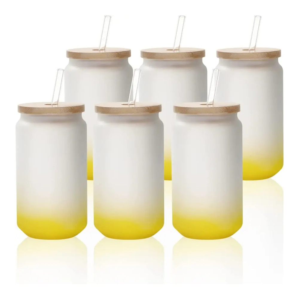 Wholesale 18 OZ Sublimation Glass Cans Blanks Frosted Lemon Yellow with
