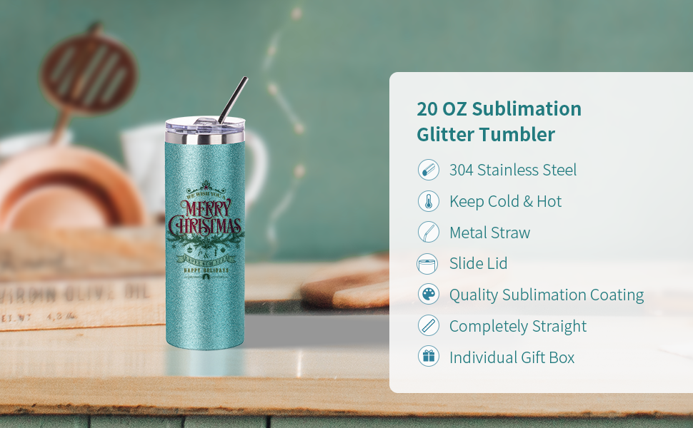 Wholesale 20 OZ Sublimation Blank Glitter Skinny Tumbler Green