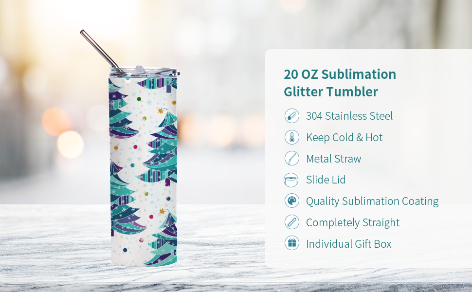 20 OZ Sublimation Glitter Tumbler Rainbow detail g