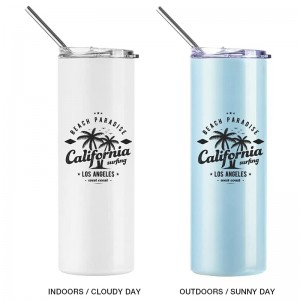 20 uncijų sublimacinių pilvukų UV spalvos keitimas nuo baltos iki mėlynos spalvos tiesios būgno