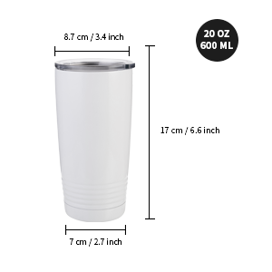 22 OZ Sublimation Blank Tumbler White Stainless detail g
