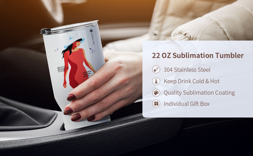 22 OZ White Sublimation Tumbler Car Cups detail g