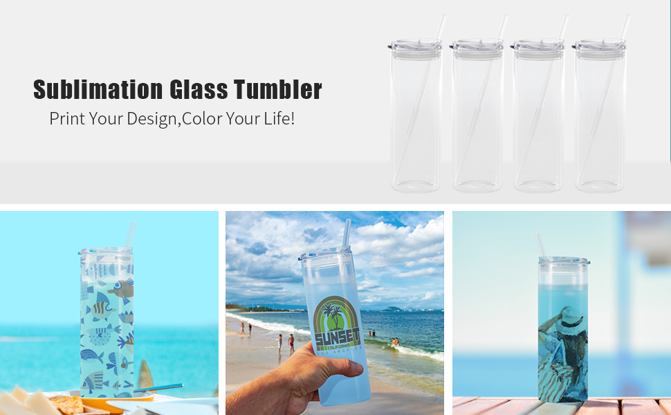 Wholesale 25 OZ Sublimation Glass Blanks Skinny Tumbler Clear