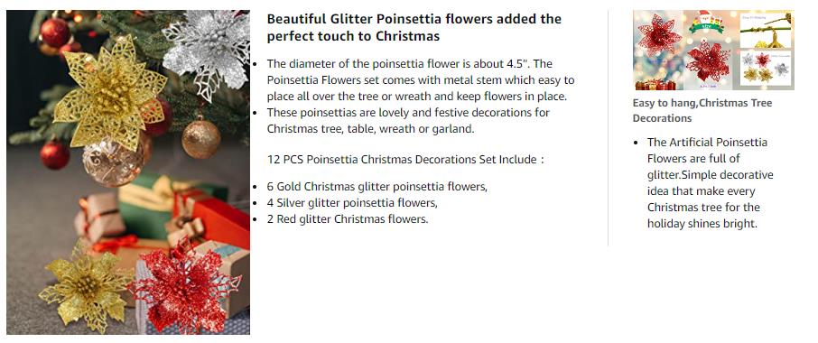 Poinsettias Christmas Ornaments detail 1