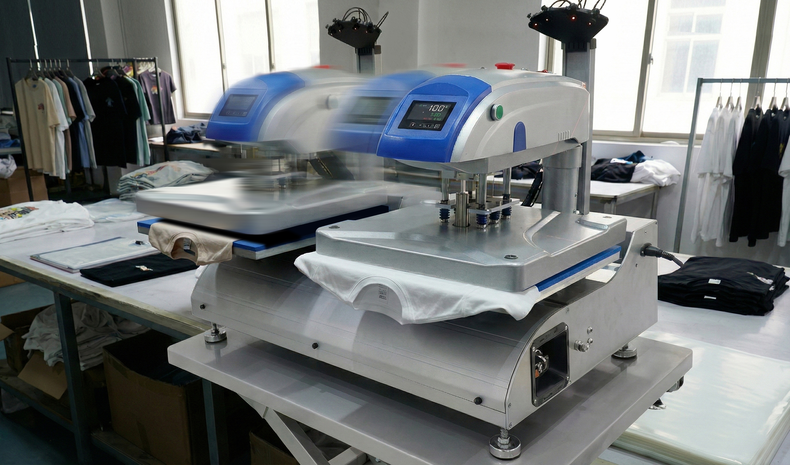 EasyTrans twin station heat press with shuttle design for continuous loading